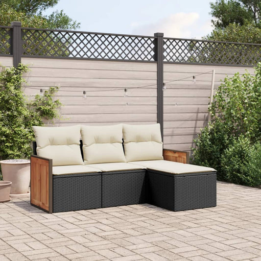 Set Divani da Giardino 4 pz con Cuscini Nero in Polyrattan - homemem39