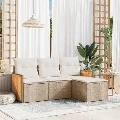 Set Divano da Giardino 4 pz con Cuscini Beige in Polyrattan - homemem39