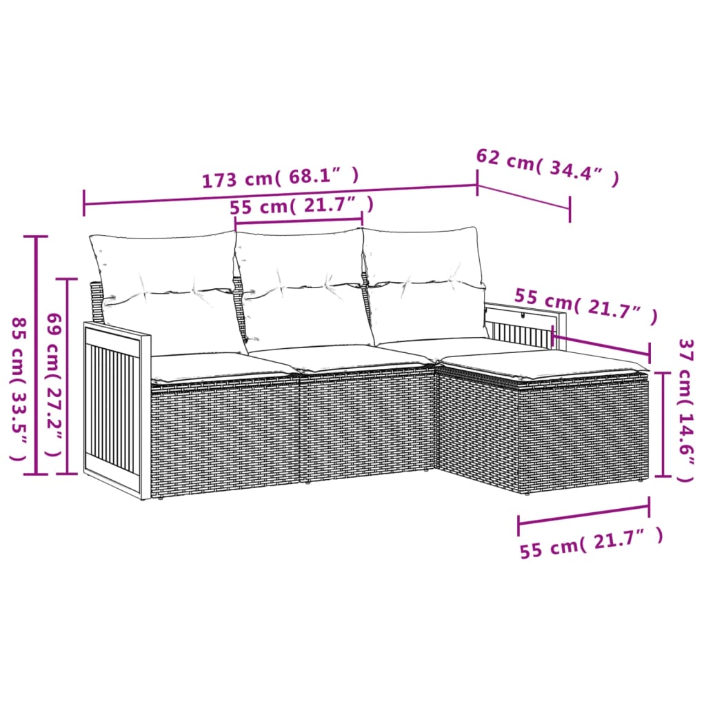Set Divano da Giardino 4 pz con Cuscini Beige in Polyrattan | homemem39