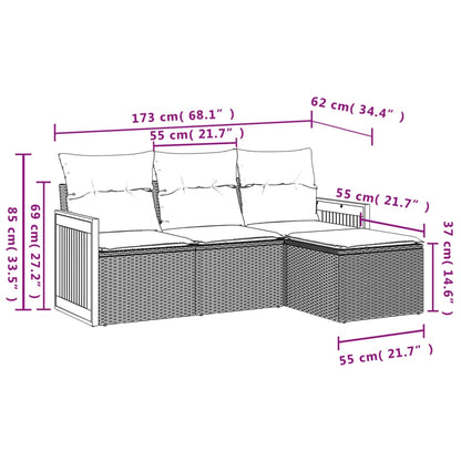 Set Divani da Giardino 4 pz con Cuscini in Polyrattan Grigio | homemem39