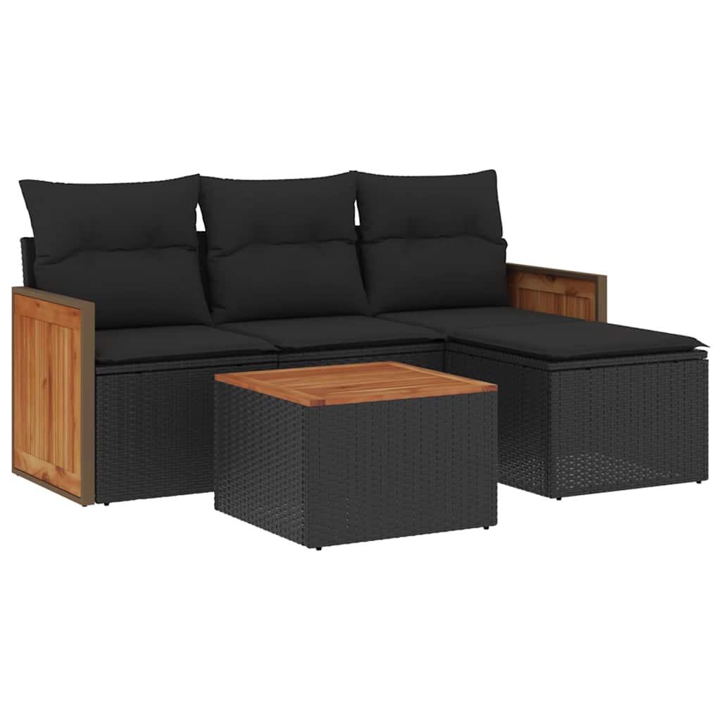 Set Divani da Giardino 5 pz con Cuscini in Polyrattan Nero | homemem39