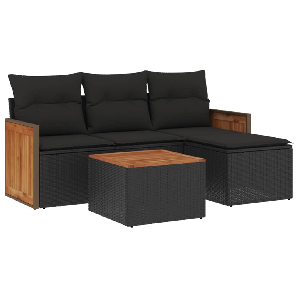 Set Divani da Giardino 5 pz con Cuscini in Polyrattan Nero - homemem39