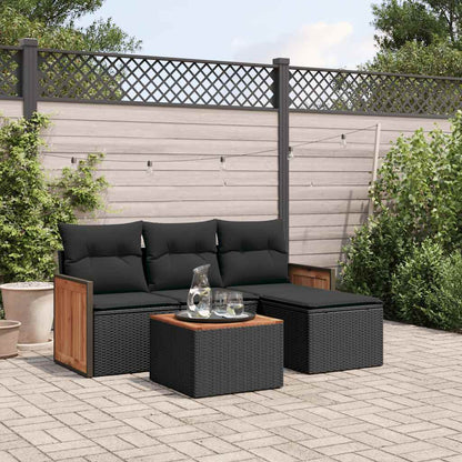 Set Divani da Giardino 5 pz con Cuscini in Polyrattan Nero | homemem39