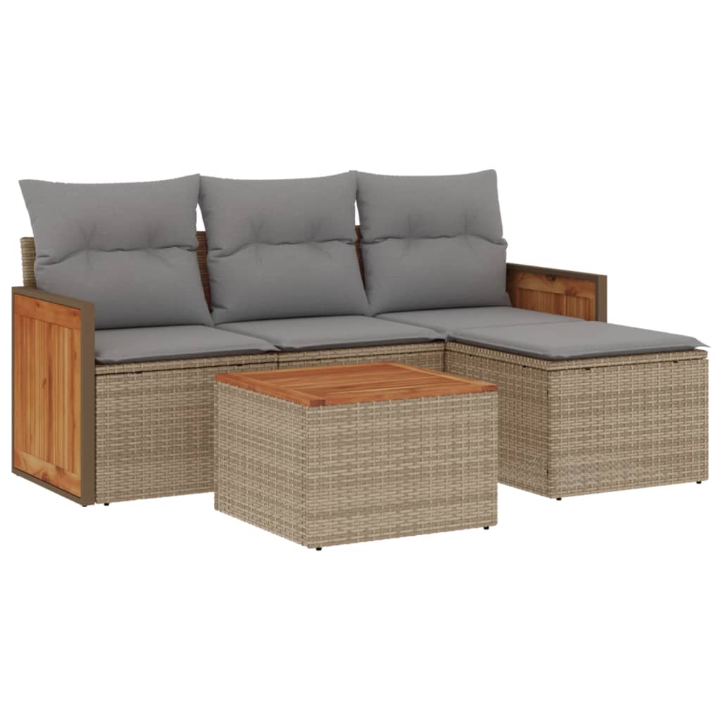 Set Divano da Giardino 5 pz con Cuscini Beige in Polyrattan - homemem39