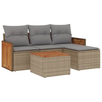 Set Divano da Giardino 5 pz con Cuscini Beige in Polyrattan - homemem39
