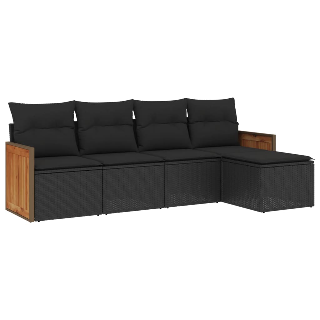 Set Divani da Giardino 5 pz con Cuscini in Polyrattan Nero - homemem39