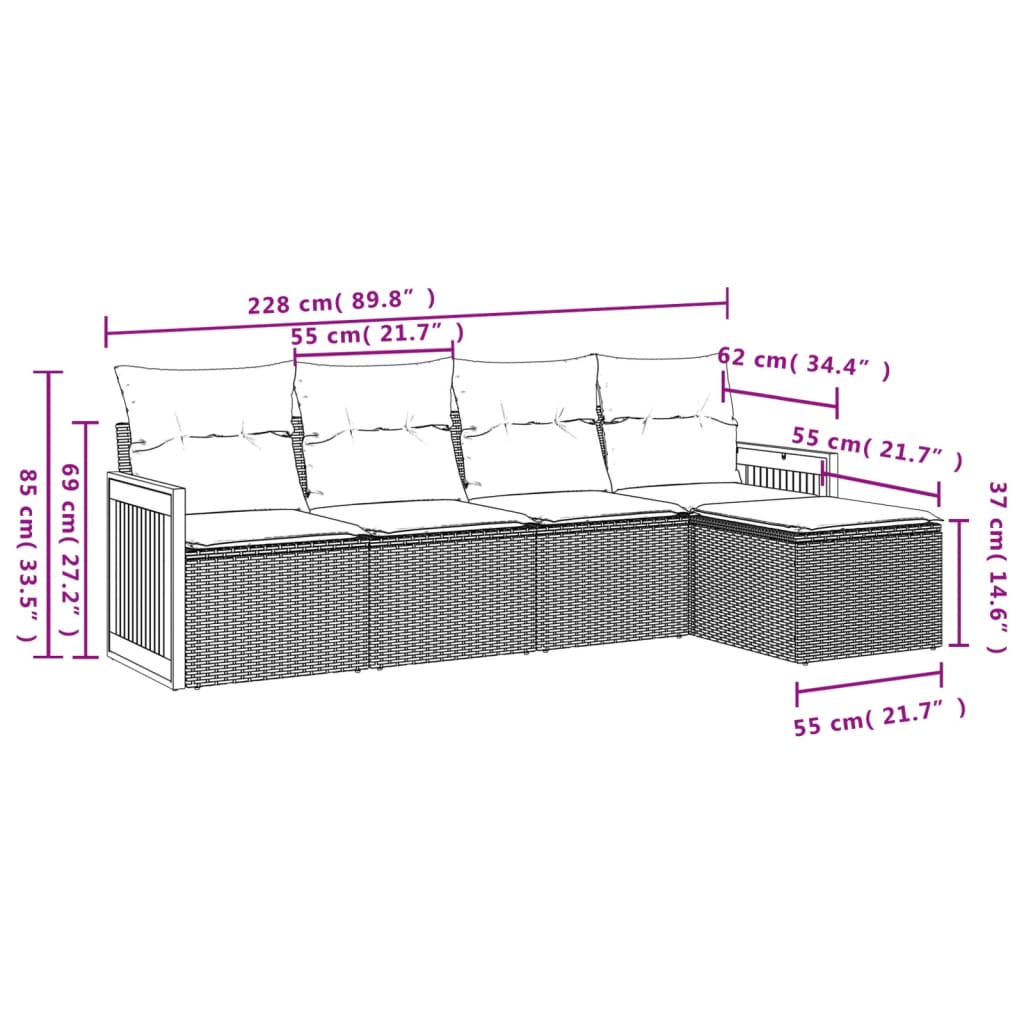 Set Divani da Giardino 5 pz con Cuscini in Polyrattan Nero | homemem39