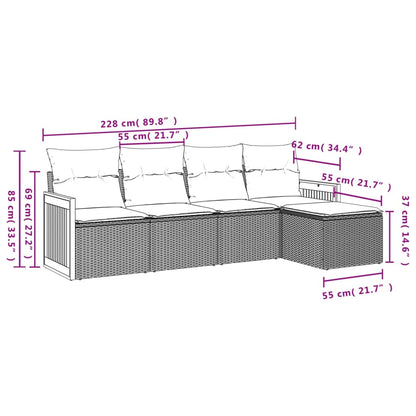 Set Divano da Giardino 5 pz con Cuscini Beige in Polyrattan | homemem39