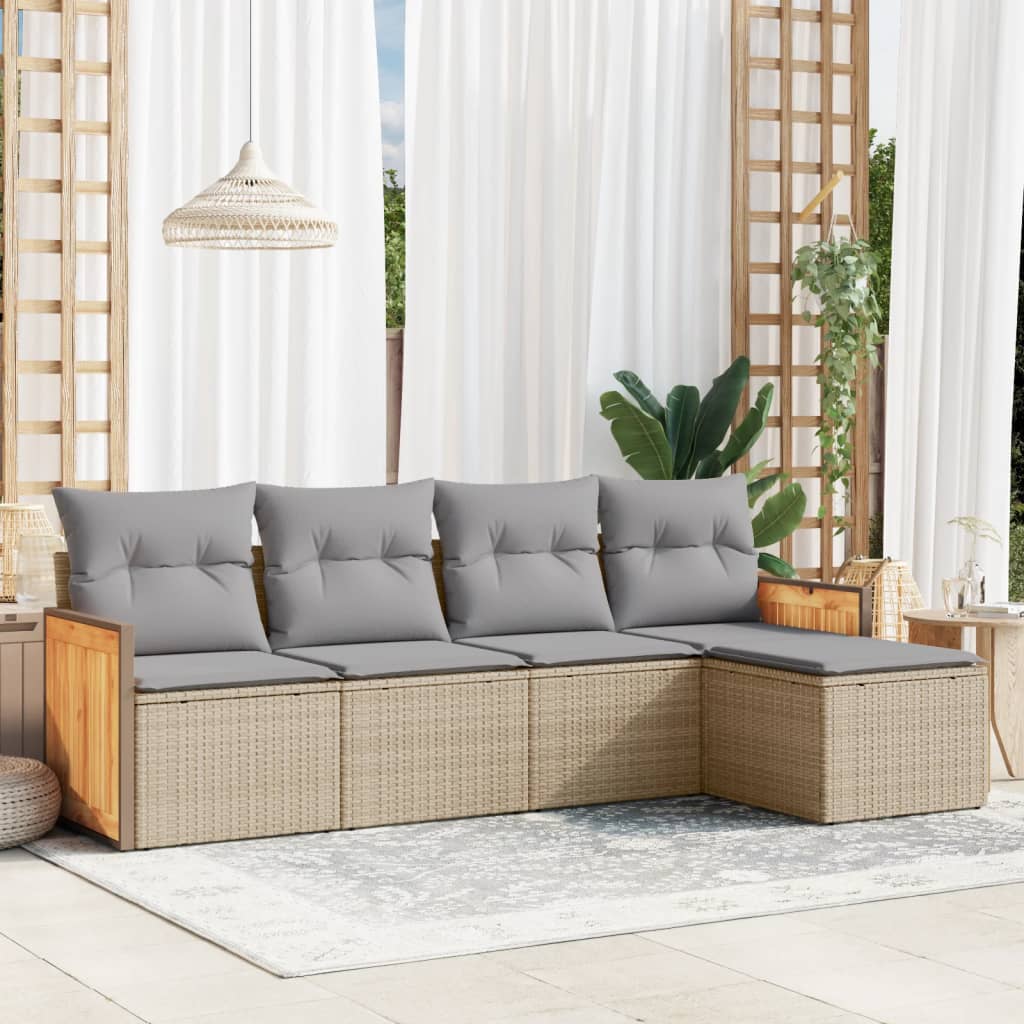 Set Divano da Giardino 5 pz con Cuscini Beige in Polyrattan - homemem39