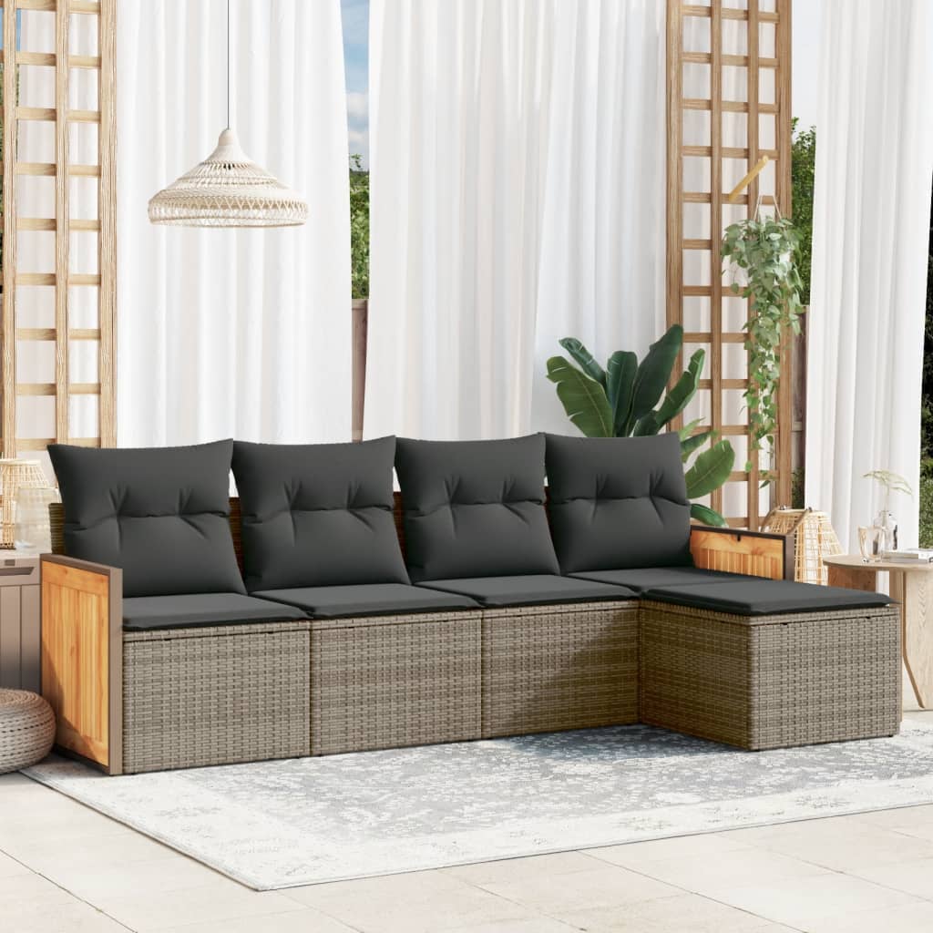 Set Divano da Giardino 5 pz con Cuscini Grigio in Polyrattan - homemem39