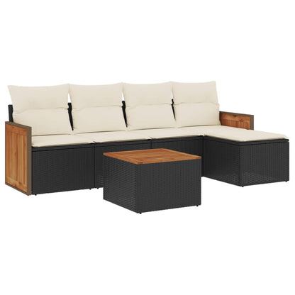Set Divano da Giardino 6 pz con Cuscini Nero in Polyrattan - homemem39