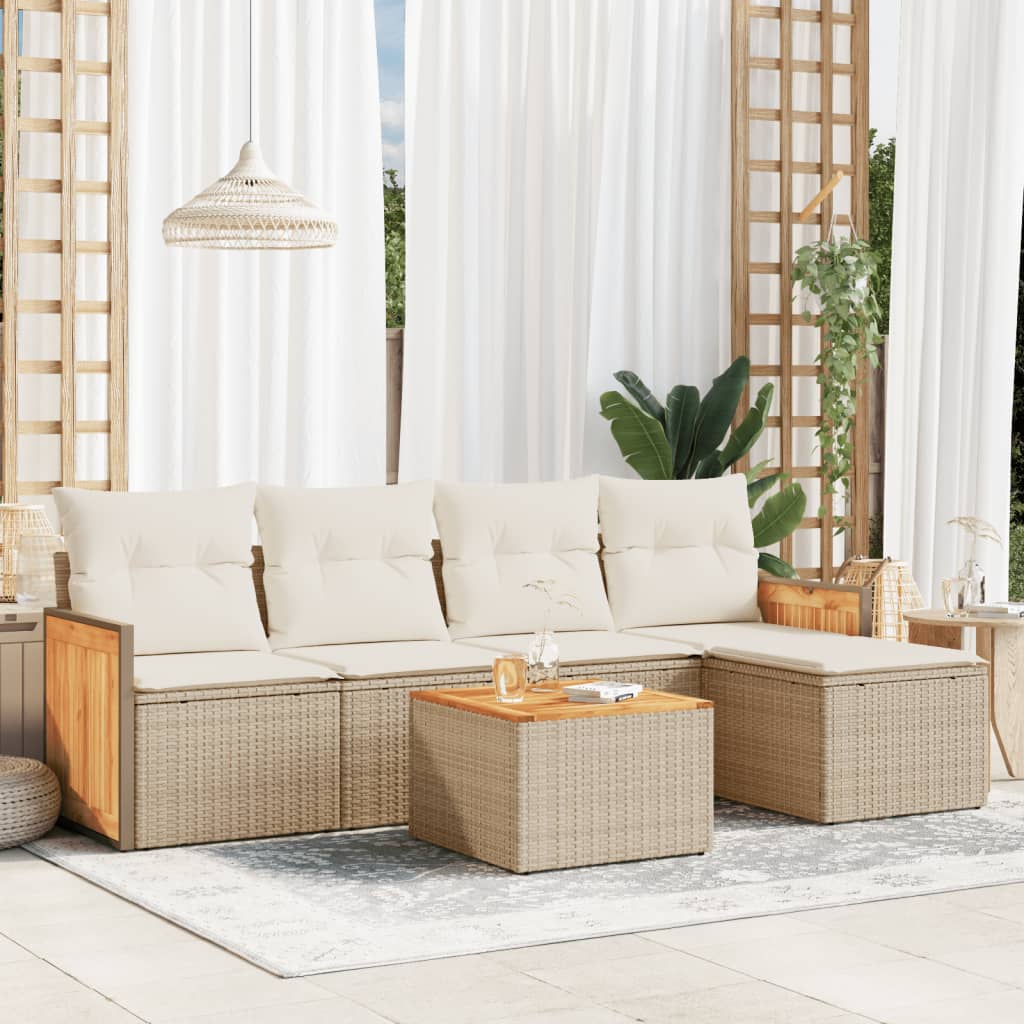 Set Divano da Giardino 6 pz con Cuscini Beige in Polyrattan - homemem39