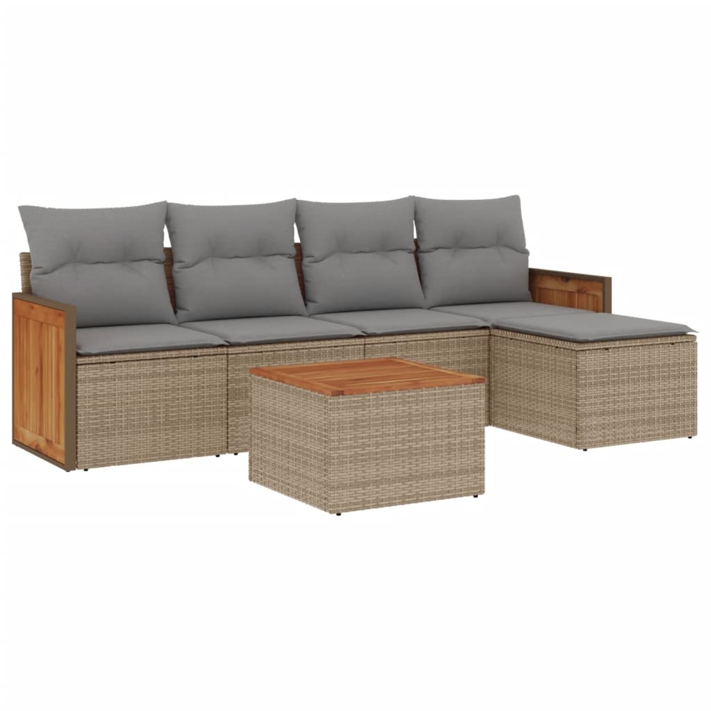 Set Divano da Giardino 6 pz con Cuscini Beige in Polyrattan | homemem39