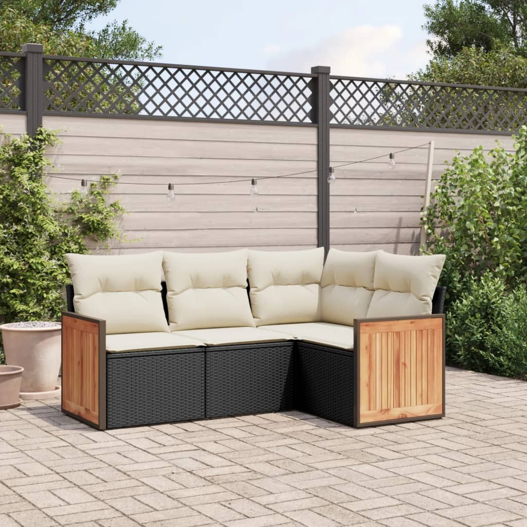 Set Divani da Giardino 4 pz con Cuscini Nero in Polyrattan - homemem39
