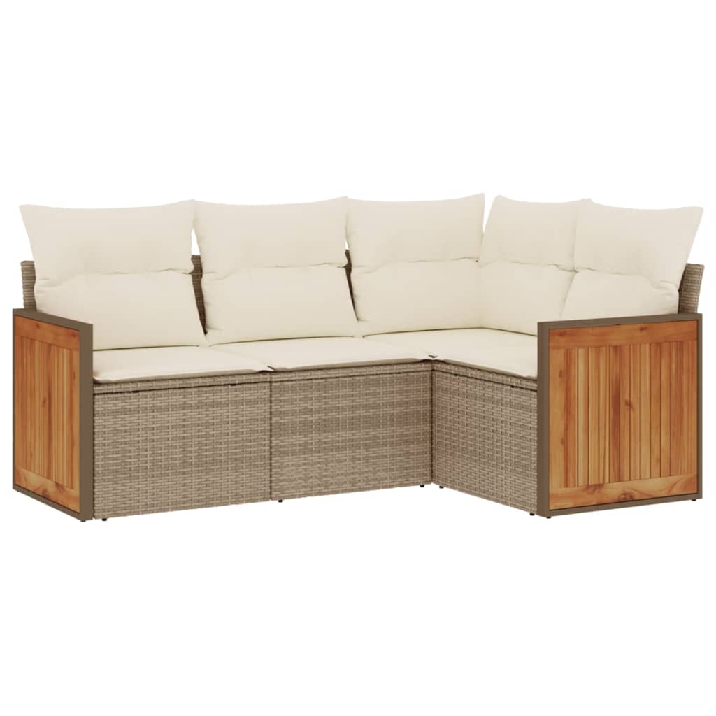 Set Divano da Giardino 4 pz con Cuscini Beige in Polyrattan - homemem39