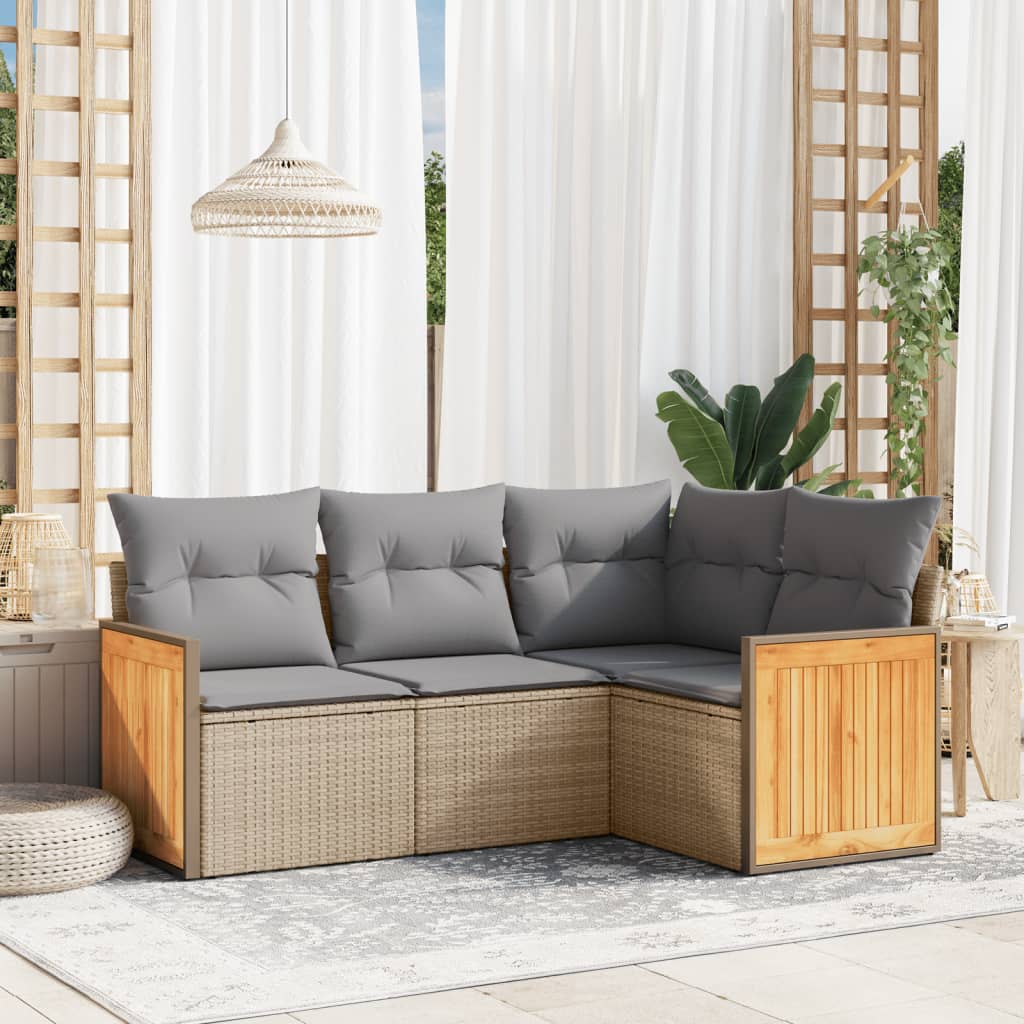 Set Divano da Giardino 4 pz con Cuscini Beige in Polyrattan - homemem39