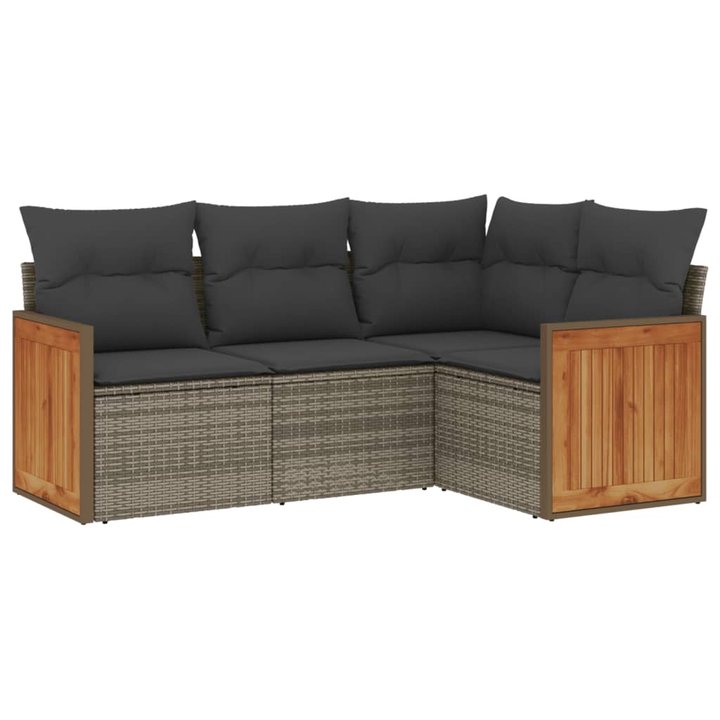 Set Divani da Giardino 4 pz con Cuscini in Polyrattan Grigio | homemem39