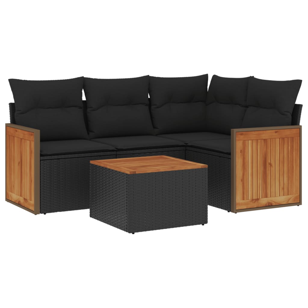 Set Divani da Giardino 5 pz con Cuscini in Polyrattan Nero - homemem39