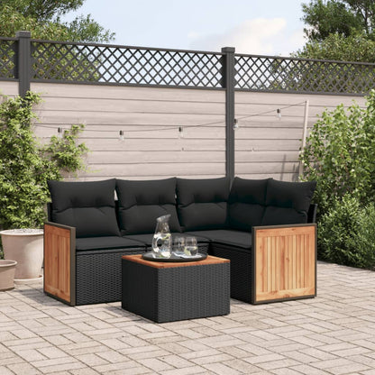 Set Divani da Giardino 5 pz con Cuscini in Polyrattan Nero - homemem39