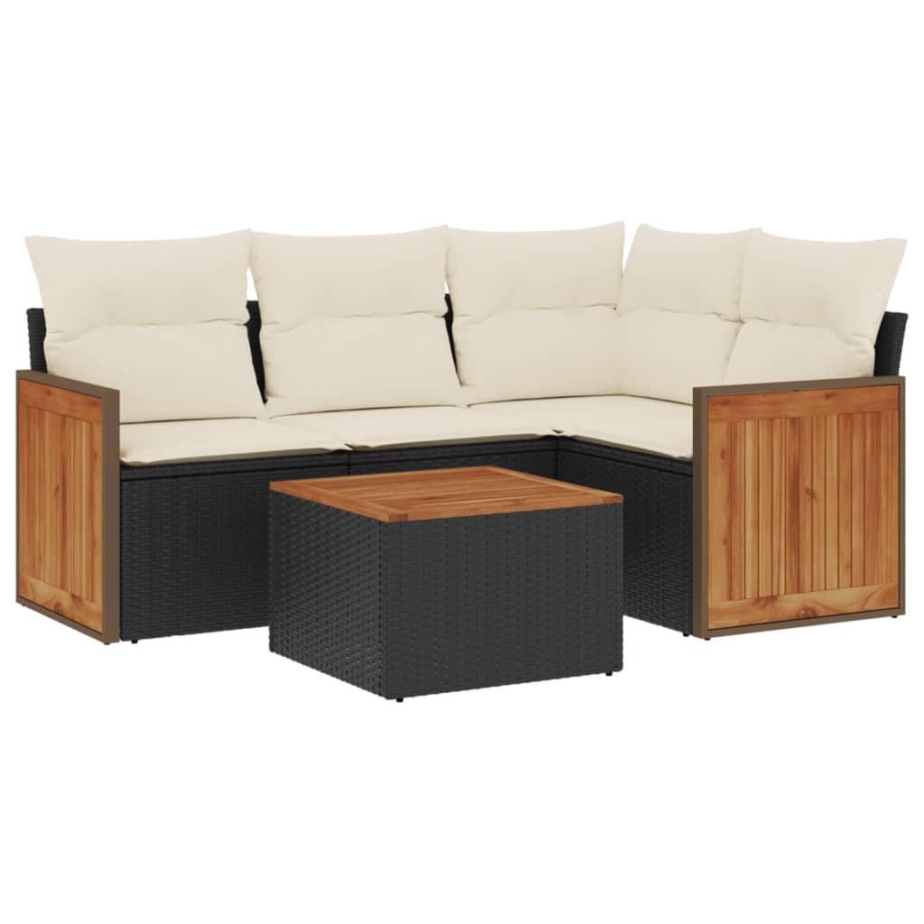 Set Divani da Giardino 5 pz con Cuscini in Polyrattan Nero | homemem39
