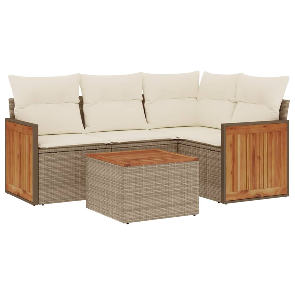 Set Divano da Giardino 5 pz con Cuscini Beige in Polyrattan - homemem39
