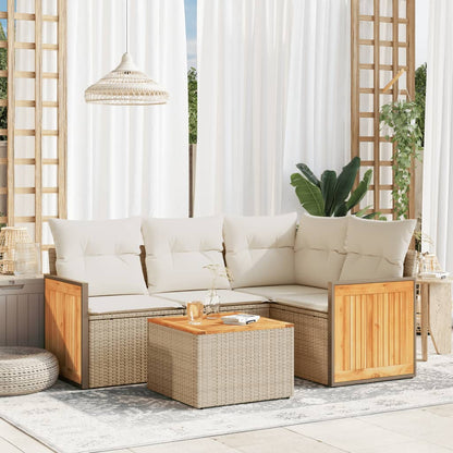 Set Divano da Giardino 5 pz con Cuscini Beige in Polyrattan - homemem39