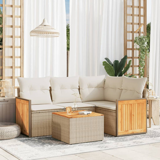 Set Divano da Giardino 5 pz con Cuscini Beige in Polyrattan - homemem39