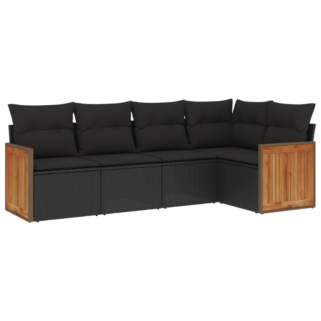 Set Divani da Giardino 5 pz con Cuscini in Polyrattan Nero - homemem39