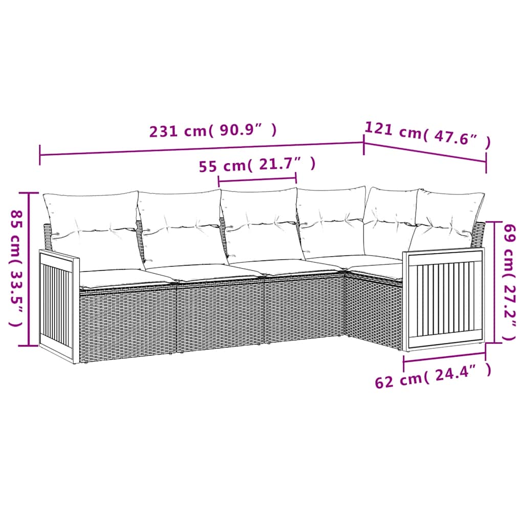 Set Divani da Giardino 5 pz con Cuscini in Polyrattan Nero | homemem39