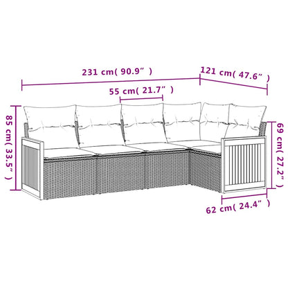Set Divani da Giardino 5 pz con Cuscini in Polyrattan Nero | homemem39