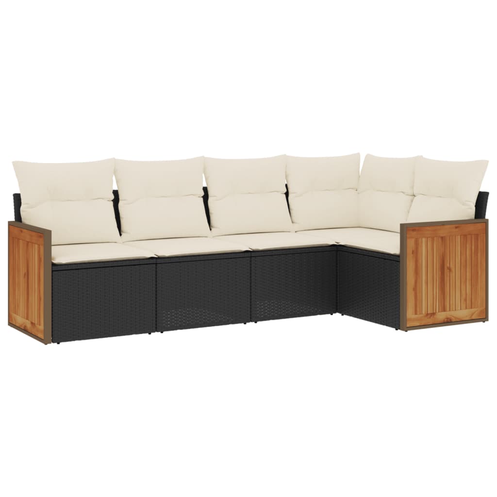 Set Divani da Giardino 5 pz con Cuscini in Polyrattan Nero - homemem39