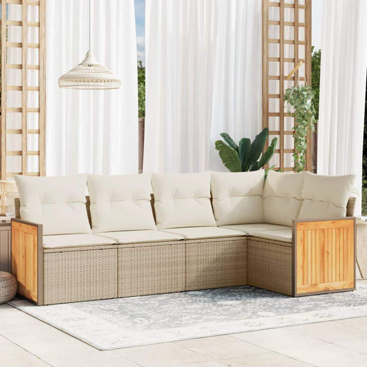 Set Divano da Giardino 5 pz con Cuscini Beige in Polyrattan - homemem39