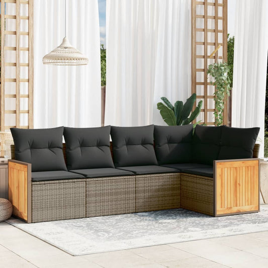 Set Divano da Giardino 5 pz con Cuscini Grigio in Polyrattan - homemem39