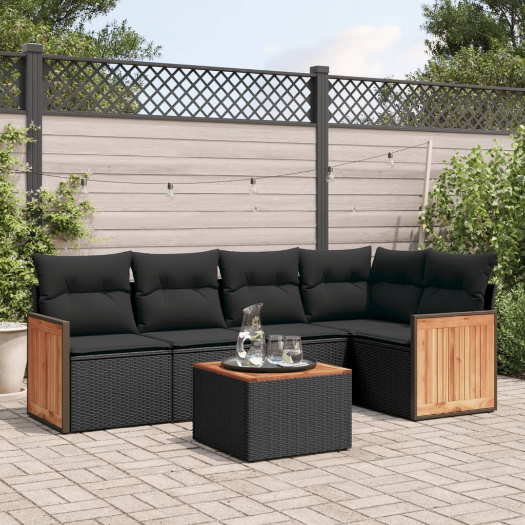 Set Divano da Giardino 6 pz con Cuscini Nero in Polyrattan - homemem39
