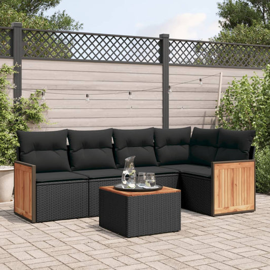 Set Divano da Giardino 6 pz con Cuscini Nero in Polyrattan - homemem39