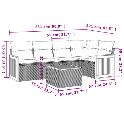 Set Divano da Giardino 6 pz con Cuscini Nero in Polyrattan | homemem39