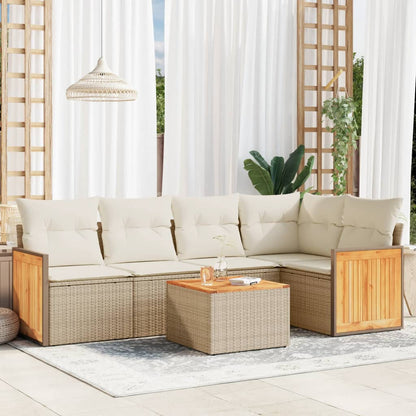 Set Divano da Giardino 6 pz con Cuscini Beige in Polyrattan - homemem39
