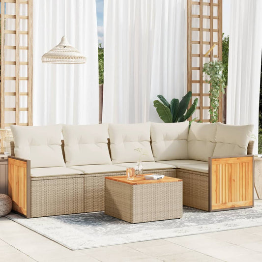 Set Divano da Giardino 6 pz con Cuscini Beige in Polyrattan - homemem39