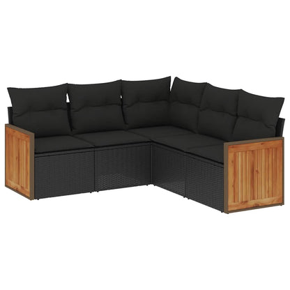 Set Divani da Giardino 5 pz con Cuscini in Polyrattan Nero | homemem39