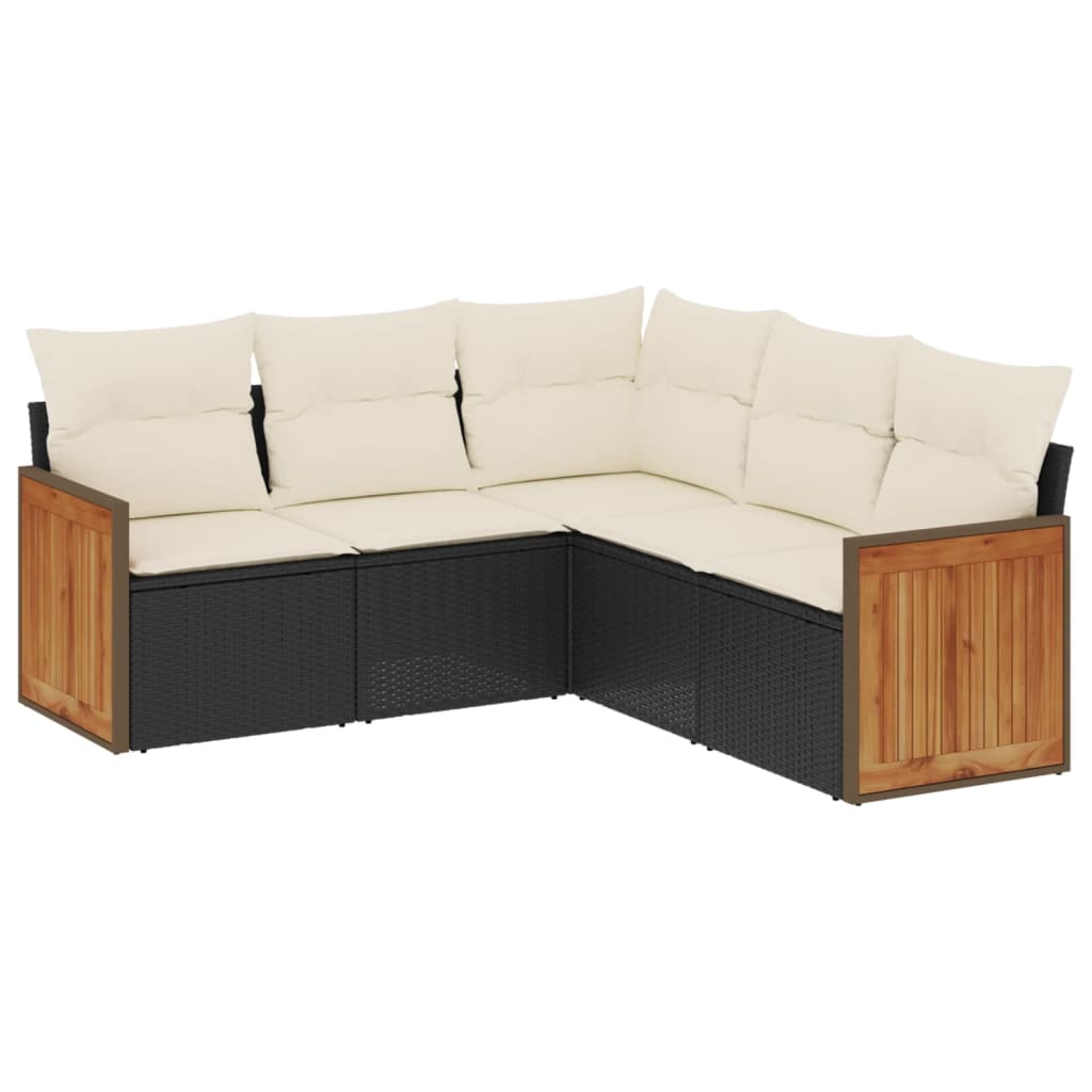 Set Divani da Giardino 5 pz con Cuscini in Polyrattan Nero - homemem39
