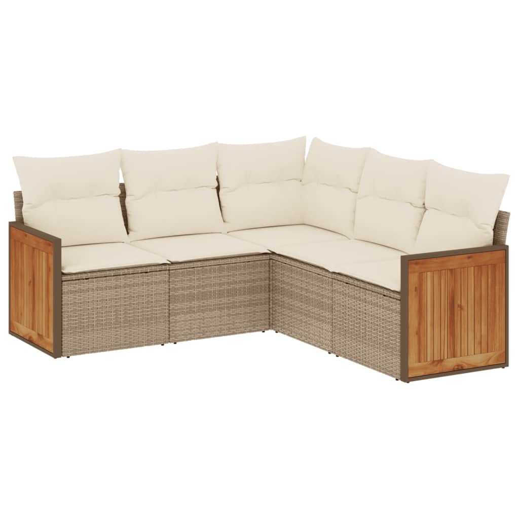 Set Divano da Giardino 5 pz con Cuscini Beige in Polyrattan - homemem39