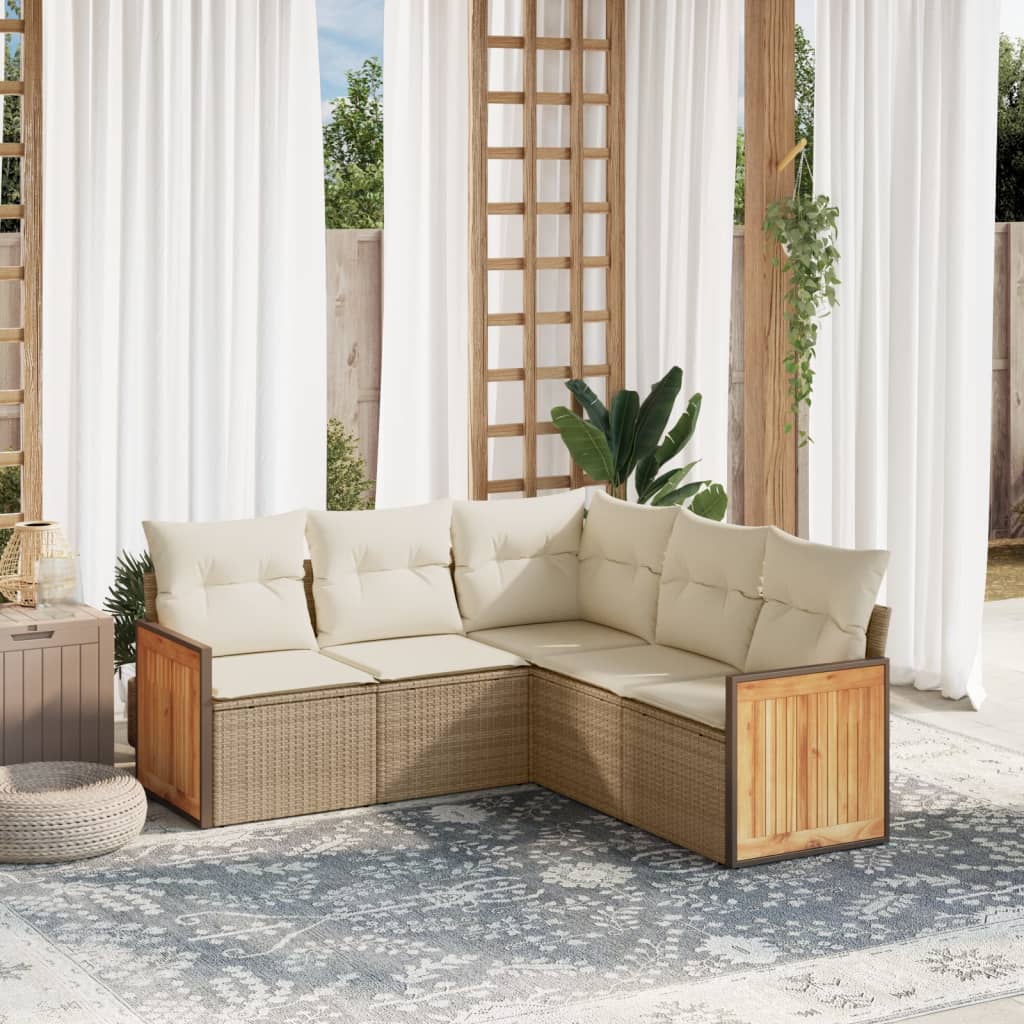 Set Divano da Giardino 5 pz con Cuscini Beige in Polyrattan - homemem39