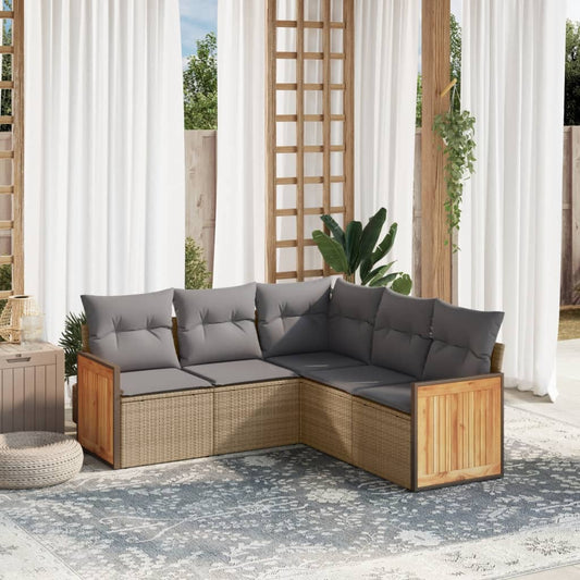 Set Divano da Giardino 5 pz con Cuscini Beige in Polyrattan - homemem39