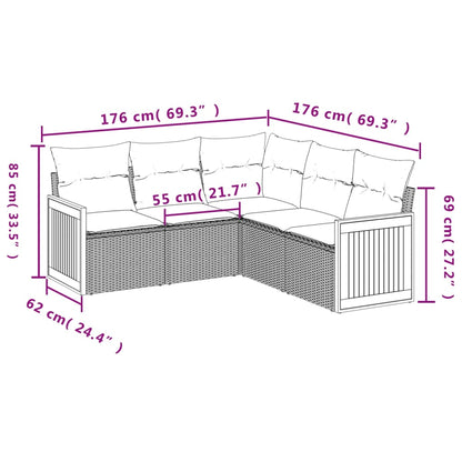 Set Divano da Giardino 5 pz con Cuscini Grigio in Polyrattan | homemem39
