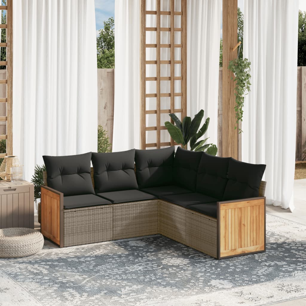 Set Divano da Giardino 5 pz con Cuscini Grigio in Polyrattan - homemem39