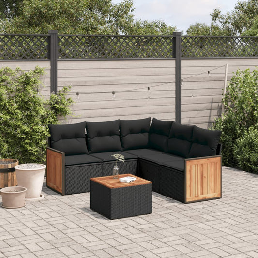 Set Divano da Giardino 6 pz con Cuscini Nero in Polyrattan - homemem39