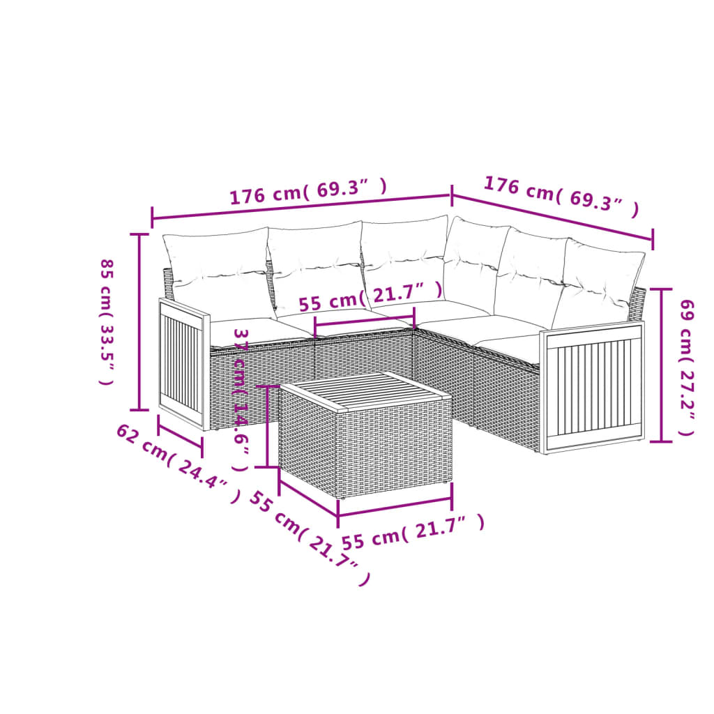 Set Divano da Giardino 6 pz con Cuscini Nero in Polyrattan | homemem39