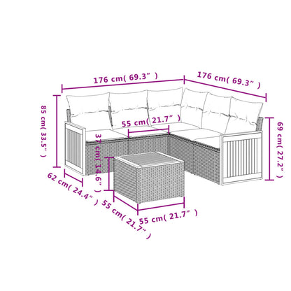 Set Divano da Giardino 6 pz con Cuscini Nero in Polyrattan | homemem39
