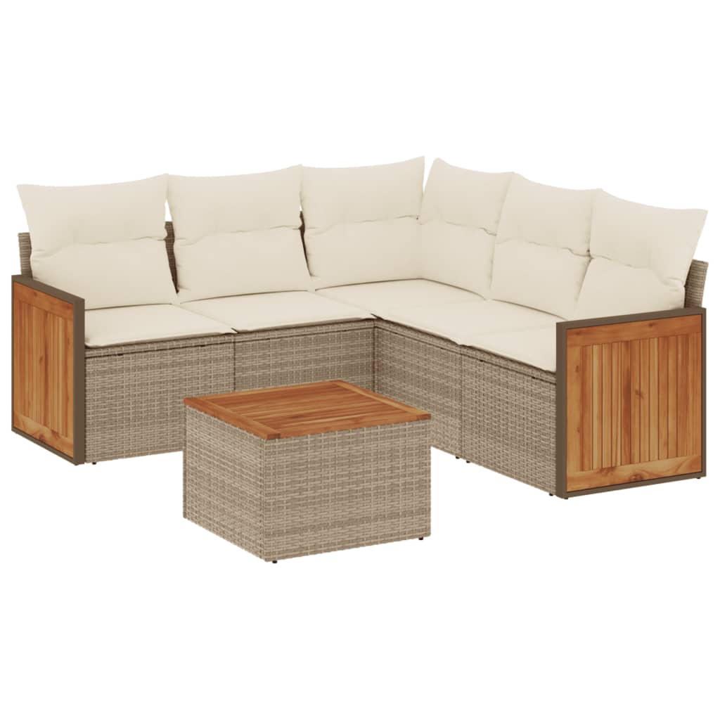 Set Divano da Giardino 6 pz con Cuscini Beige in Polyrattan - homemem39