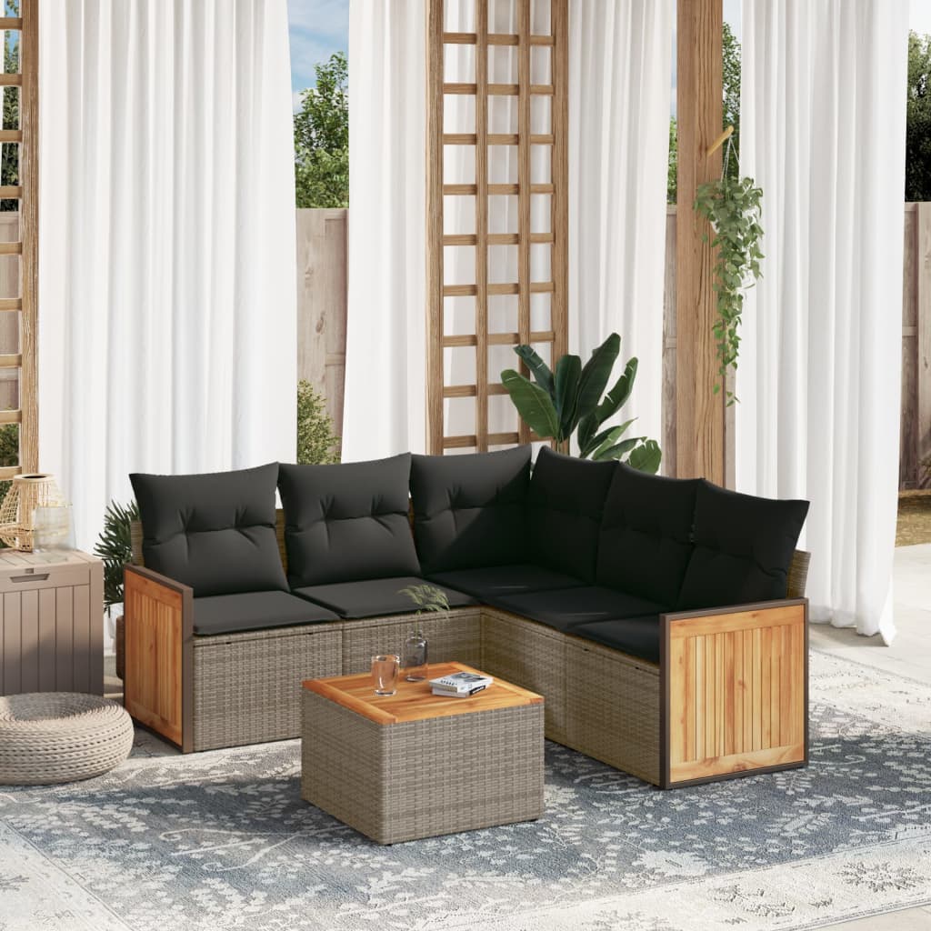 Set Divano da Giardino 6 pz con Cuscini Grigio in Polyrattan - homemem39